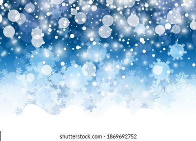 
Winterblauer, schneebedeckter Hintergrund, fallender Schnee, hügeliger Vektorschnee