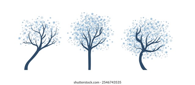  Winterblauer Baum mit Schneeflocken