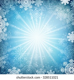 Winter blue vector background, snow, snowflake and shiny effect/design with place for your content