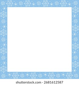 Vetor azul de inverno quadro quadrado de flocos de neve. Borda desenhada à mão, isolada. Fundo, pano de fundo, modelo para o tema de Snowfall, Natal, ano novo
