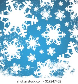 Winter blue and white christmas background / texture with snowflakes and white grunge