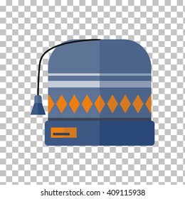 Winter blue wool hat icon. Knitted winter woolen cap isolated on checkered background. Flat icon winter snowboard hat cap. Vector illustration