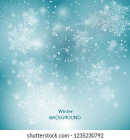 winter blurred background with beautiful snowflakes