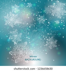 winter blurred background with beautiful snowflakes