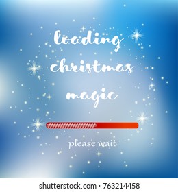 Winter blurred the background with the falling snow. Fall of snow, snowflake on blue sky. Celebratory winter background for Christmas and New year. Loading Christmas Magic