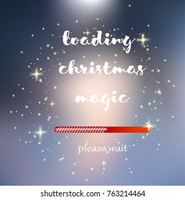 Winter blurred the background with the falling snow. Fall of snow, snowflake on blue sky. Celebratory winter background for Christmas and New year. Loading Christmas Magic