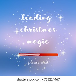 Winter blurred the background with the falling snow. Fall of snow, snowflake on blue sky. Celebratory winter background for Christmas and New year. Loading Christmas Magic