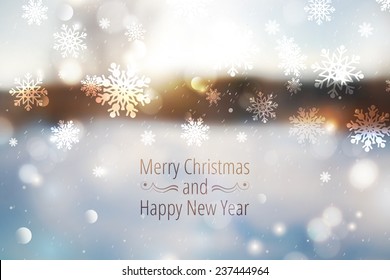 Winter blurred background, snowy landscape. Merry christmas and happy new year