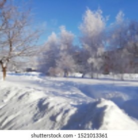 Winter blurred background with 
trees in the snow and blur landscape. Copyspace for text. Realistic vector blurred winter landscape background. Vector illusrtation. Christmas background