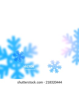 Winter Blurred Bokeh Background with Glow Snowflakes. Holiday Design for New Year Greeting Cards, Posters and Flyers. Vector.