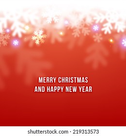 Winter Blurred Bokeh Background with Glow Snowflakes. Holiday Design for New Year Greeting Cards, Posters and Flyers. Vector.