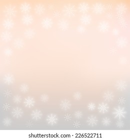 Winter Blurred Bokeh Background with Glow Snowflakes. Holiday Design for New Year Greeting Cards, Posters and Flyers. Vector. 