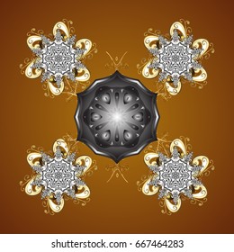 Winter boarder. Vector Christmas snowflakes with doodles and dots on brown background. Vector pattern, seamless, Christmas background. Abstract border.
