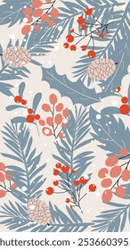 Winter boho vertical background. Vector Christmas hand drawn design.