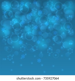Winter bokeh background decorated with snowflakes for Christmas and New Year, holiday decor. Vector illustration