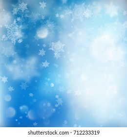 Winter bokeh background. Fallen defocused snowflakes blured template. And also includes EPS 10 vector