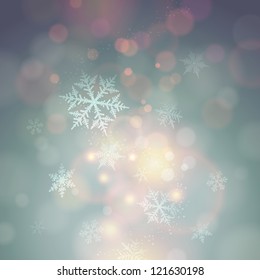 winter bokeh background with snowflakes