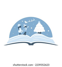 winter book, boy and girl with