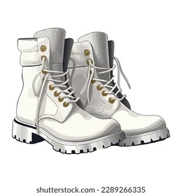 Winter boot pair with leather shoelaces walking icon isolated