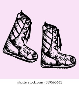 Winter boots, doodle style, sketch illustration, hand drawn, vector