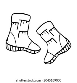 Winterstiefel handgezeichnet in Schwarz-Weiß für die Erstellung von Textildesigns, Postkarten, Kalender, Fotorahmen. Vektorgrafik.
