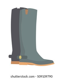 Winter boots isolated on white. Grey rubber boots. Leather winter shoes without high heels. Women rain Boots in flat style design. Two leather boots vector illustration. Footwear sign symbol icon.