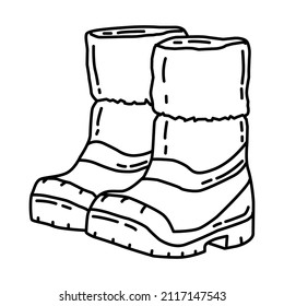 Boots de invierno para hombres parte de accesorios de invierno y actividades Hand Drawn Icon Set Vector.