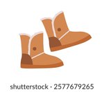 Winter boots pair with fur lining. Warm comfortable footwear design for cold weather. Stylish casual cozy fleece foot wear. Soft footgear. Flat vector illustration isolated on white background