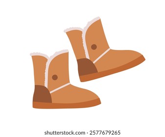 Winter boots pair with fur lining. Warm comfortable footwear design for cold weather. Stylish casual cozy fleece foot wear. Soft footgear. Flat vector illustration isolated on white background