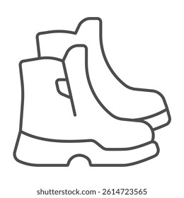 Winter boots pair thin line icon, charitable donation concept. Vector graphics. Boots with zipper, footwear sign on white background, linear style icon for mobile or web design