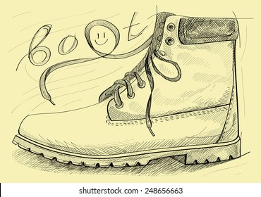 Winter boots pencil drawing.