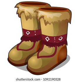 Winter boots in style of the wild West isolated on white background. Vector cartoon close-up illustration.