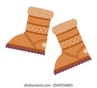 Winter boots ugg doodle style. Hand drawn winter shoes flat style isolated. Vector illustration