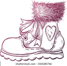 Winter boots. Vector illustration. Drawing ink.