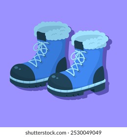 Winter Boots Vector Illustration. Warm winter boots with fur lining in a cartoon style. Perfect for winter-themed projects and kids' cold-weather designs.