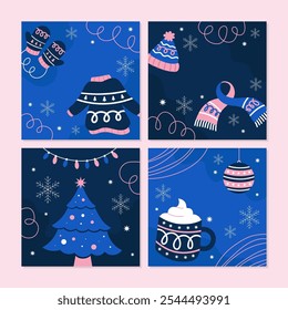 Winter border background template set for social media post, picture frame, or banner