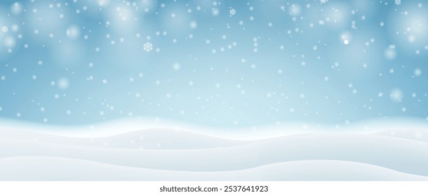 Winter Border With Snowfall And Sky With Gradient Mesh, Vector Illustration