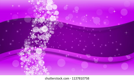 Winter border with ultra violet snowflakes. New Year backdrop. Snow frame for flyer, gift card, party invite, retail offer and ad. Christmas trendy background. Holiday frosty banner with winter border