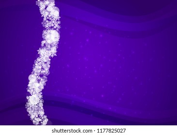 Winter border with ultra violet snowflakes. New Year frosty backdrop. Snow frame for flyer, gift card, party invite, retail offer and ad. Christmas trendy background. Holiday banner with winter border