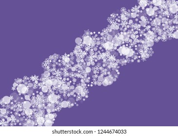 Winter border with ultra violet snowflakes. New Year snowy backdrop. Snow frame for flyer, gift card, invitation, business offer and ad. Christmas trendy background. Holiday banner with winter border
