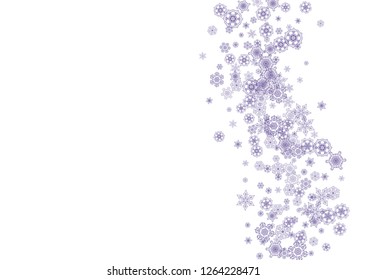 Winter border with ultra violet snowflakes. Snow frame for flyer, gift card, invitation, business offer and ad. Christmas trendy background. Holiday winter border. New Year frosty backdrop