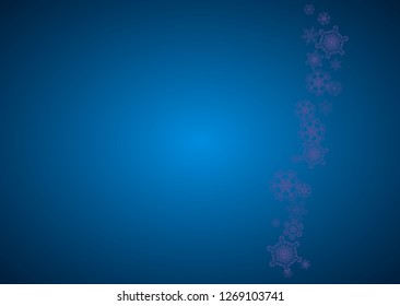 Winter border with ultra violet snowflakes. Snow frame for flyer, gift card, invitation, business offer and ad. Christmas trendy background. Holiday winter border. New Year snowy backdrop