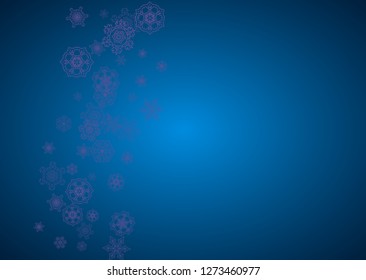 Winter border with ultra violet snowflakes. Snow frame for gift coupons, vouchers, ads, party events. Christmas trendy background. Holiday winter border. New Year frosty backdrop