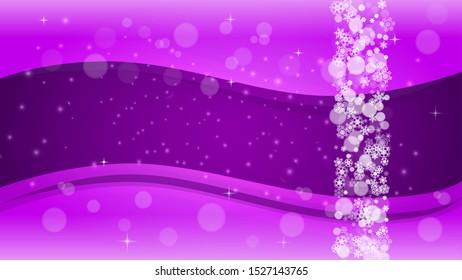 Winter border with ultra violet snowflakes. New Year backdrop. Snow frame for flyer, gift card, party invite, retail offer and ad. Christmas trendy background. Holiday snowy banner with winter border
