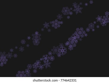 Winter border with ultra violet snowflakes. Snow frame for flyer, gift card, invitation, business offer and ad. Christmas trendy background. Holiday winter border. New Year frosty backdrop