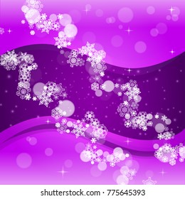 Winter border with ultra violet snowflakes. New Year snowy backdrop. Snow frame for gift coupons, vouchers, ads, party events. Christmas trendy background. Holiday banner with winter border