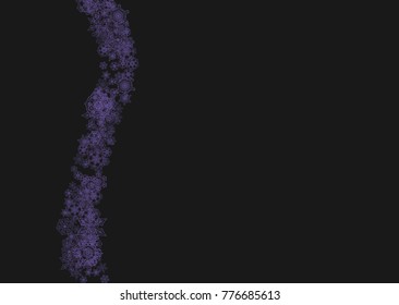 Winter border with ultra violet snowflakes. Snow frame for gift coupons, vouchers, ads, party events. Christmas trendy background. Holiday winter border. New Year frosty backdrop