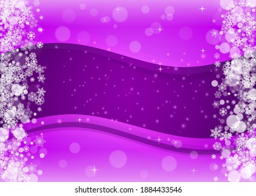 Winter border with ultraviolet snowflakes. New Year frosty backdrop. Snow frame for flyer, gift card, party invite, retail offer and ad. Christmas trendy background. Holiday banner with winter border