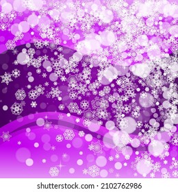 Winter border with ultraviolet snowflakes. New Year snowy backdrop. Snow frame for gift coupons, vouchers, ads, party events. Christmas trendy background. Holiday banner with winter border