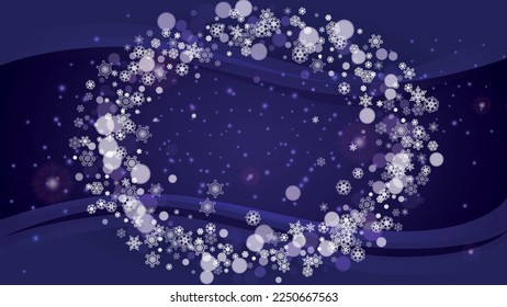 Winter border with ultraviolet snowflakes. New Year backdrop. Snow frame for flyer, gift card, party invite, retail offer and ad. Christmas trendy background. Holiday snowy banner with winter border